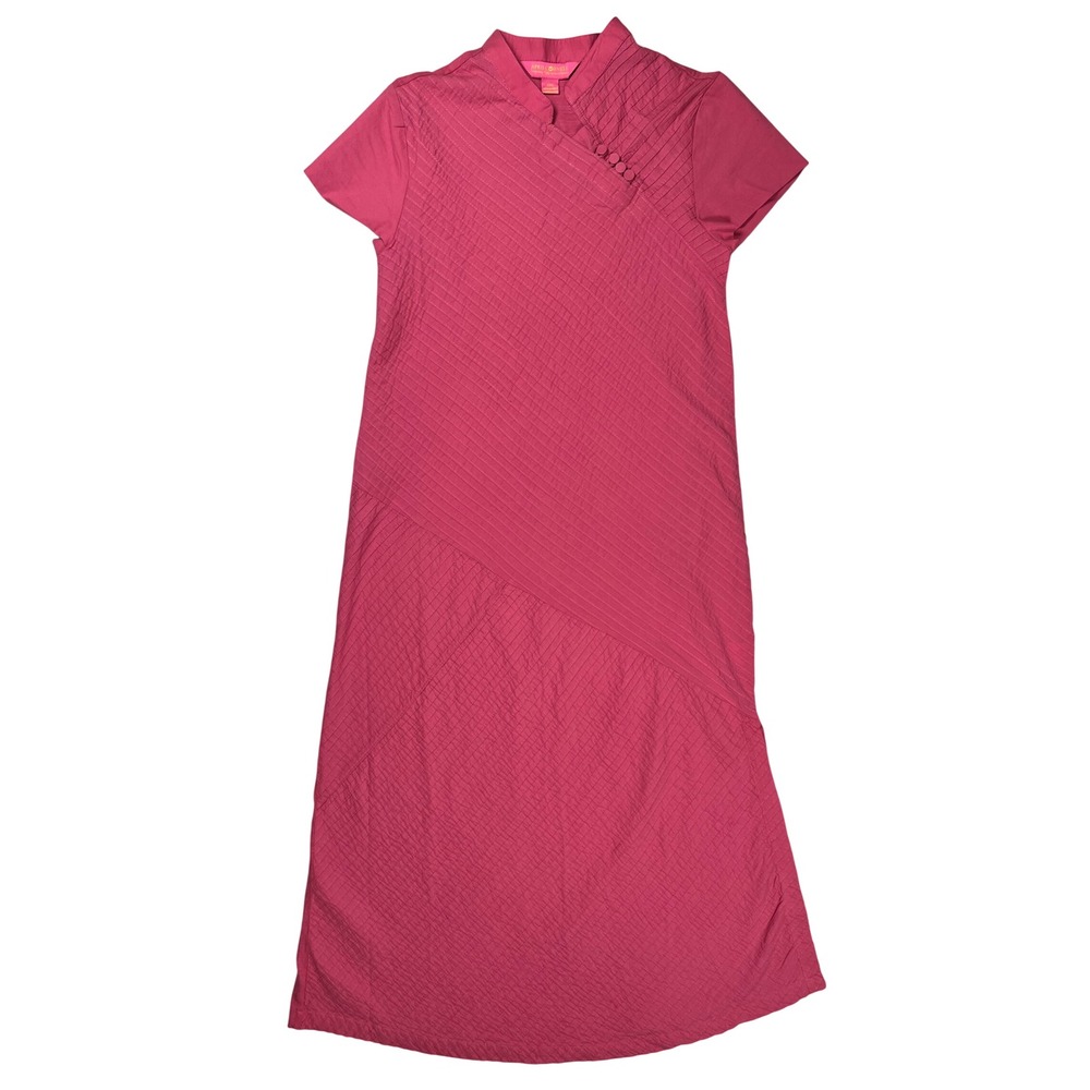 April Cornell Mandarin Dress Women XXS Rose Pink Pintuck Cotton Midi Minimalist